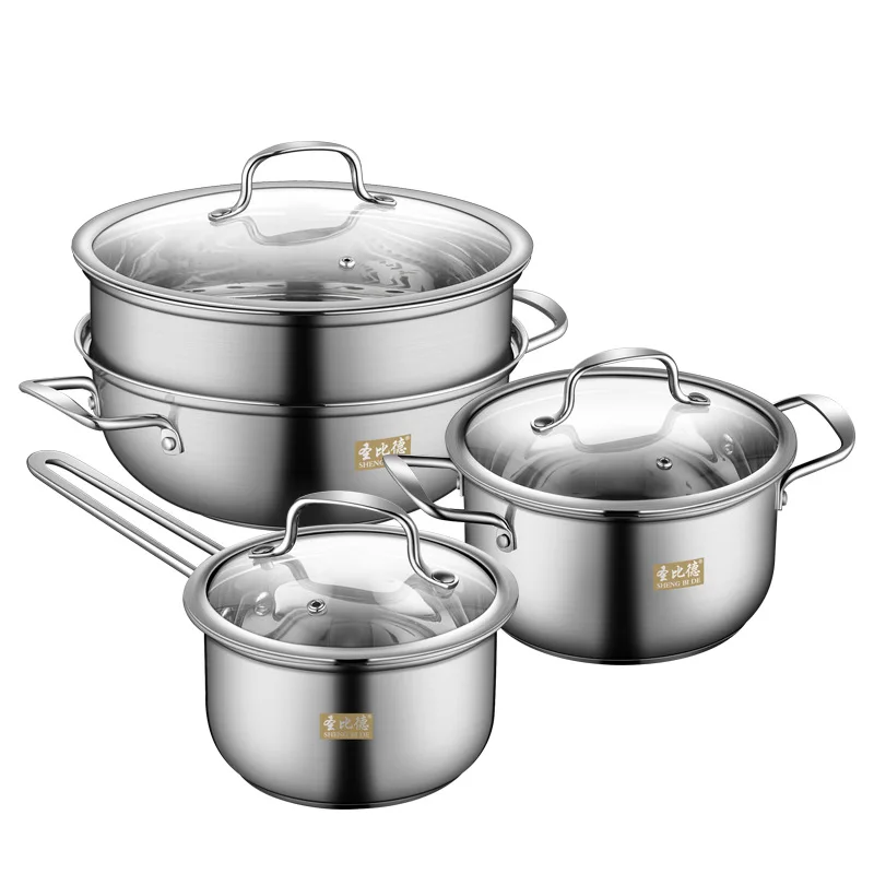 

3PCS Stainless Steel set Pot with Double Bottom Thickened Kitchen Cooking pot Kitchen accessories cooking pot Cookware sets