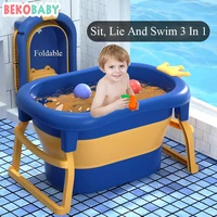 bekobaby folding baby bathtub portable baby shower tubs with non slip cushion large size children bath bucket newborn supplies