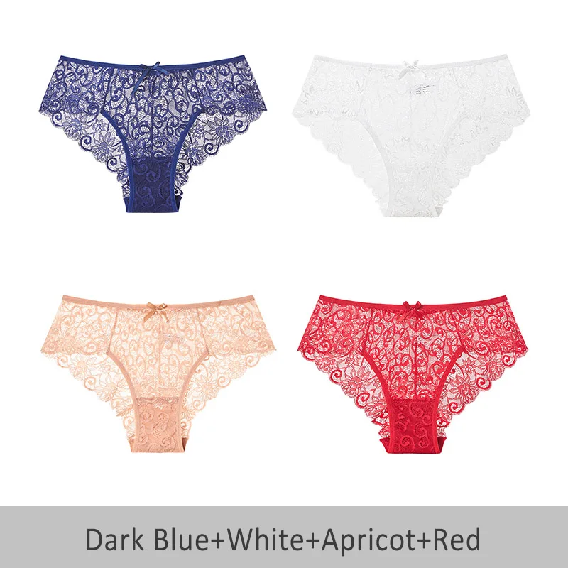 D blue White Apr Red DULASI Сексуальное нижнее белье женщин среднего роста Лучшие продажи высокого класса кружева трусы девушка 4 шт - Цвет: D blue White Apr Red