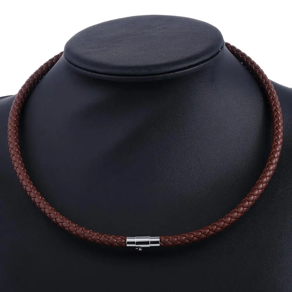 6mm Brown UN102 Мужской кожаный чокер коричневый черный плетеный веревочный цепочка на шею для мужчин и мальчиков застежка из нержавеющей стали мужские ювелирные изделия дропшиппинг UNM09A - Окраска металла: 6mm Brown UN102