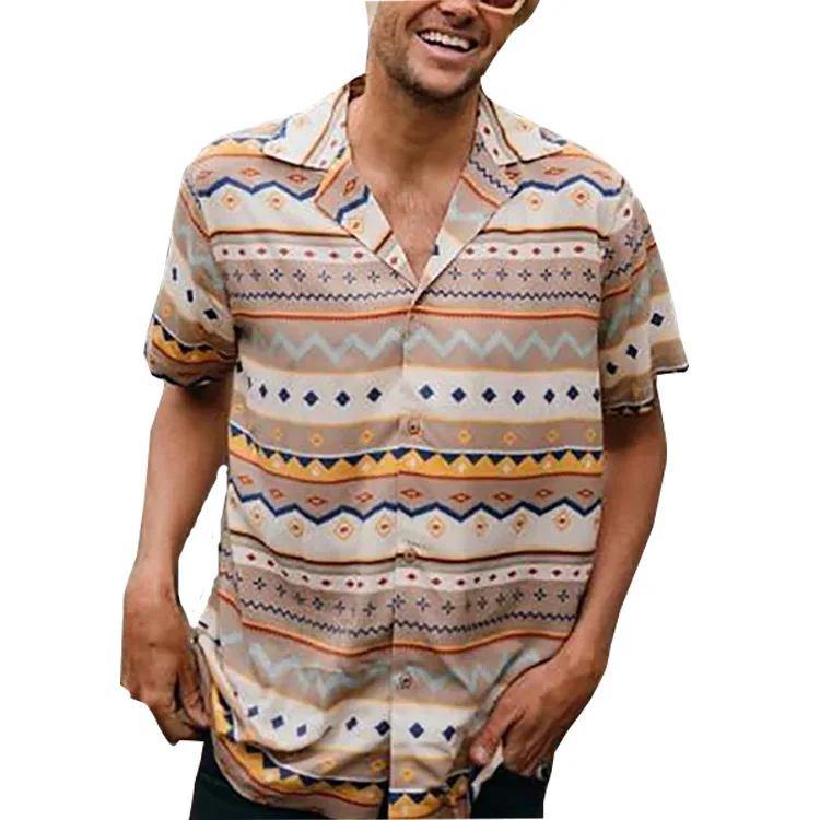 

Ropa De Hombre 2021 Men's Short Sleeve Shirt Striped Print Trendy Men's Top Casual Men's Clothing Camisas Para Hombre