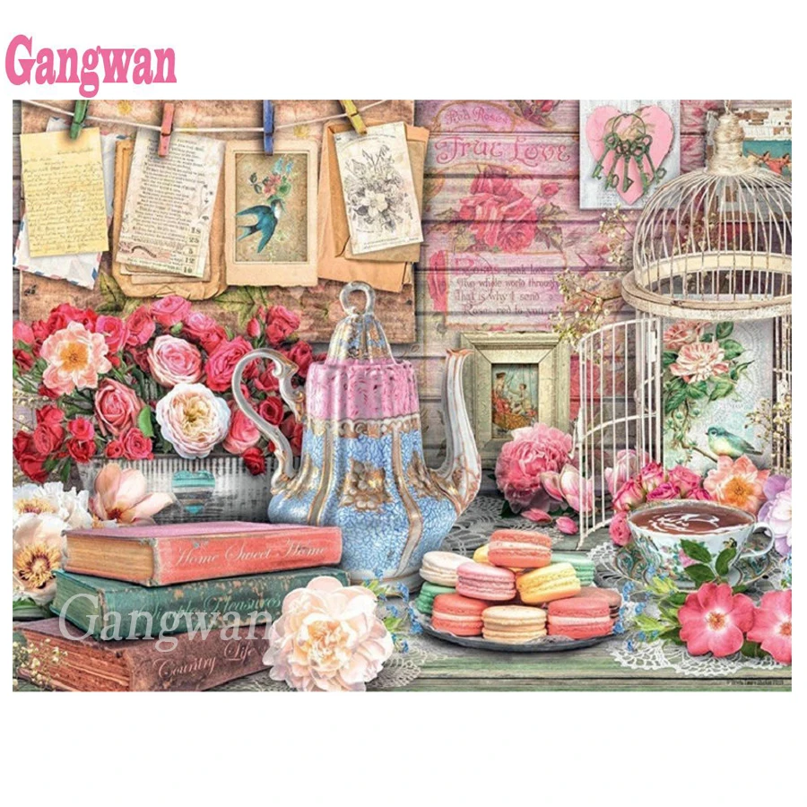 

New arrival Diy diamond painting flower tea Cookies picture rhinestones embroidery diamond mosaic stickerS 5d cross stitch decor