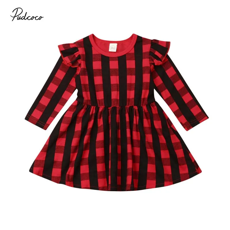 2019 Baby Spring Autumn Clothing Christmas Toddler Girl Princess Party Checked Dress Red Plaid Tutu Long Sleeve Dresses | Детская одежда
