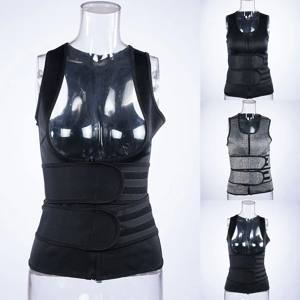 Men Body Shaper Sauna Vest Waist Trainer Double Belt Sweat Shirt Corset Top Abdomen Slimming Shapewear Fat Burn Fitness Tops