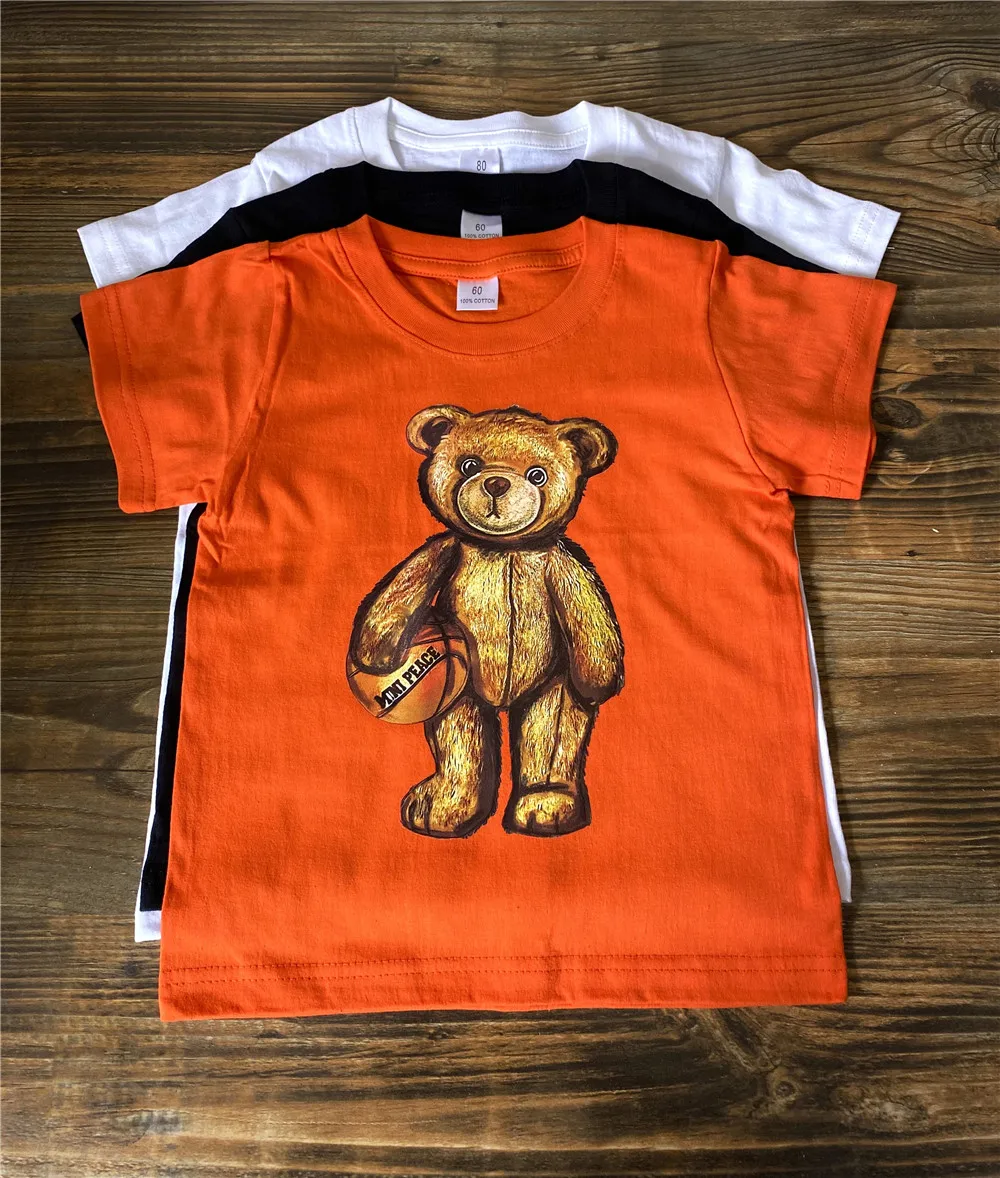 

One piece t shirt boys-clothing girls-clothing new 2021 Cartoon Bear Cotton Short Sleeve Black White Pink Red Summer Cotton