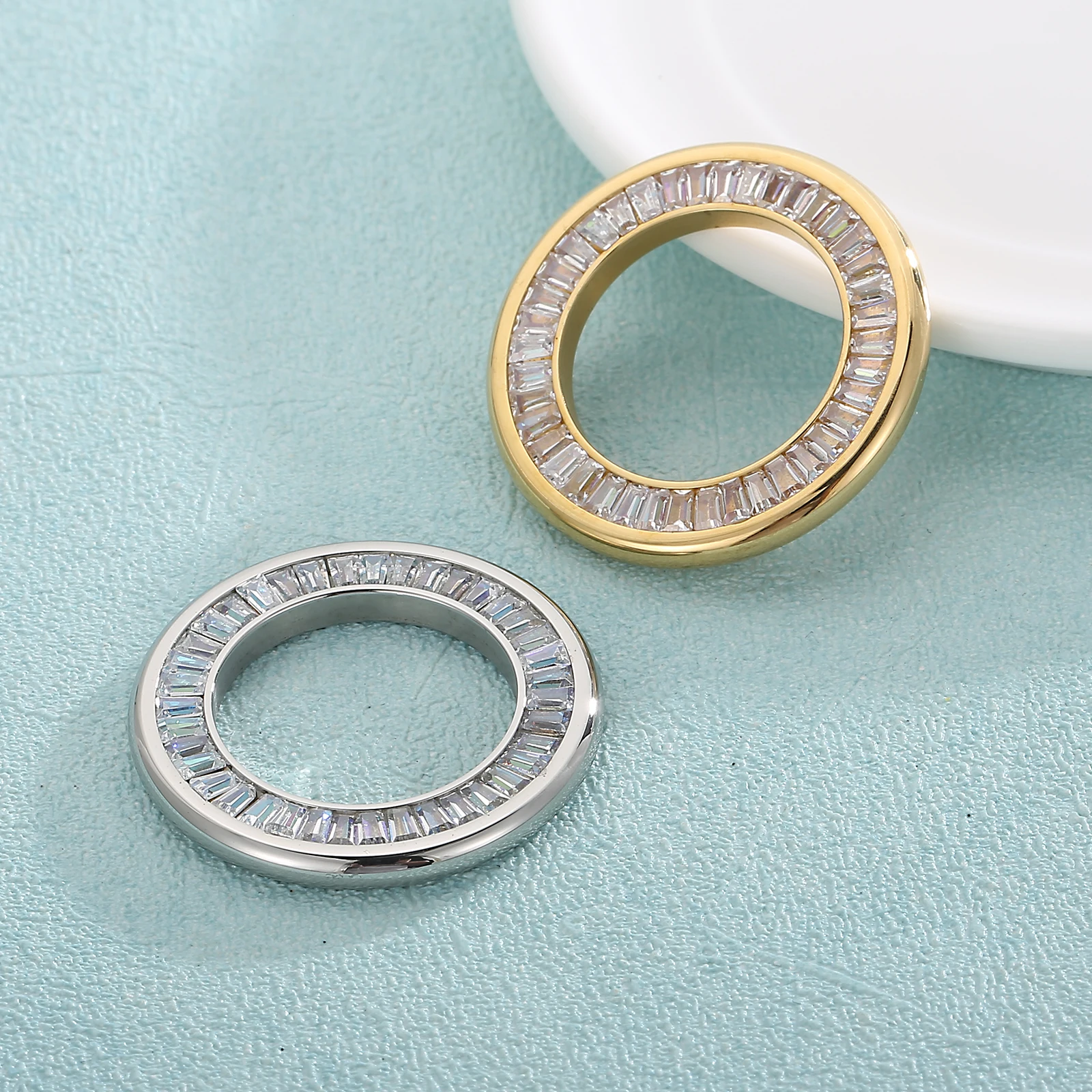 

1pcs 30mm Inlay Zircon Circle Charms DIY Jewelry Stainless Steel Round Connect with Zircon Accessories Bracelet Necklace Jewelry