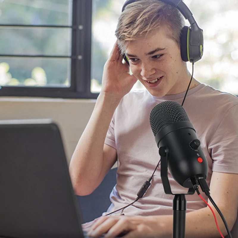 

R58A Broadcasting Microphone USB Wired Mic with Heart-Shaped Picking Up & One Click Mute Table Mic with Volumn Control