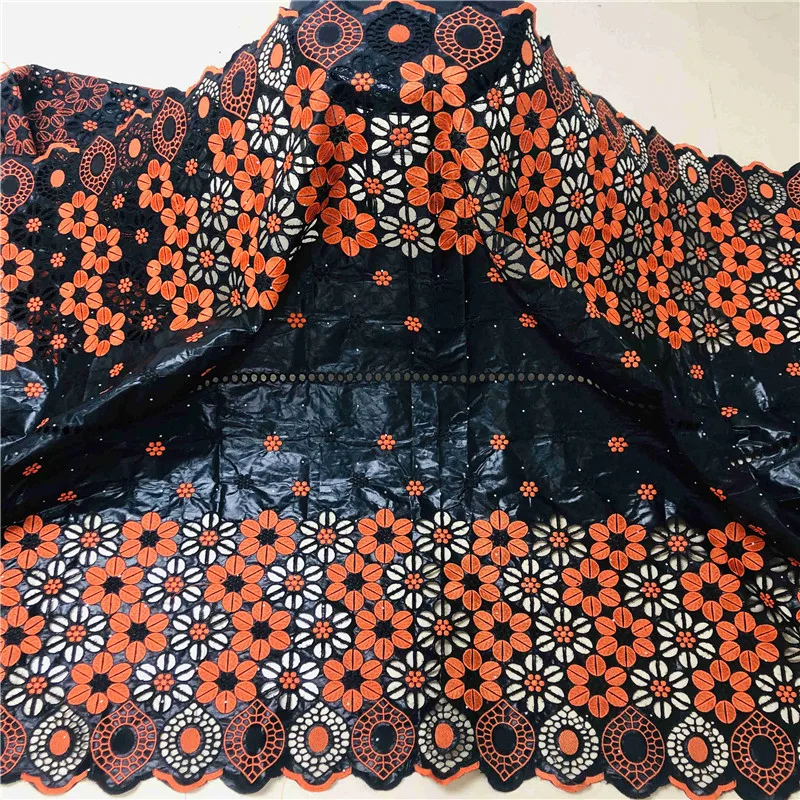 

African bazin riche fabric with brode Latest fashion embroidery bazin lace fabric with net lace 5 yards dress H18-7