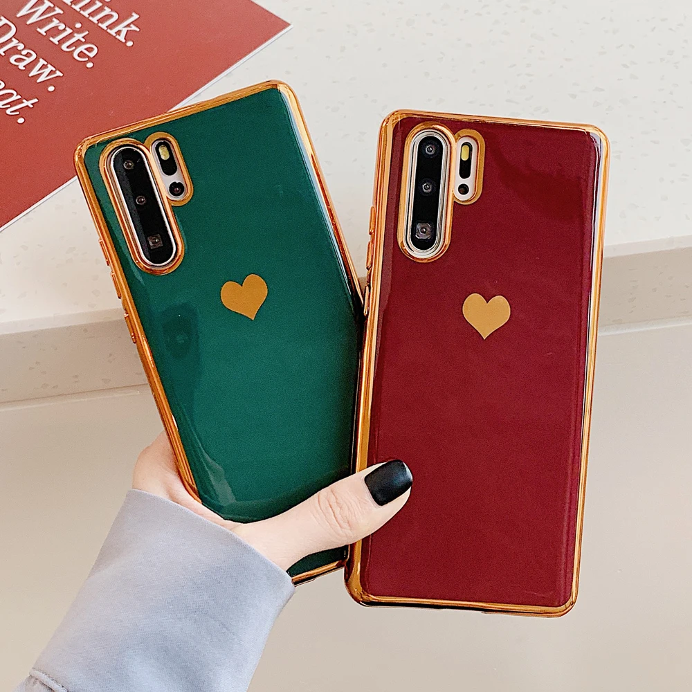 Однотонный чехол для телефона в стиле ретро с сердечком Huawei P20 P30 Pro Mate 20 30 Nova 4 5