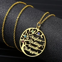 customized name tree of life pendant necklace personalized birthstone wisdom tree stainless steel family necklace birthday gift