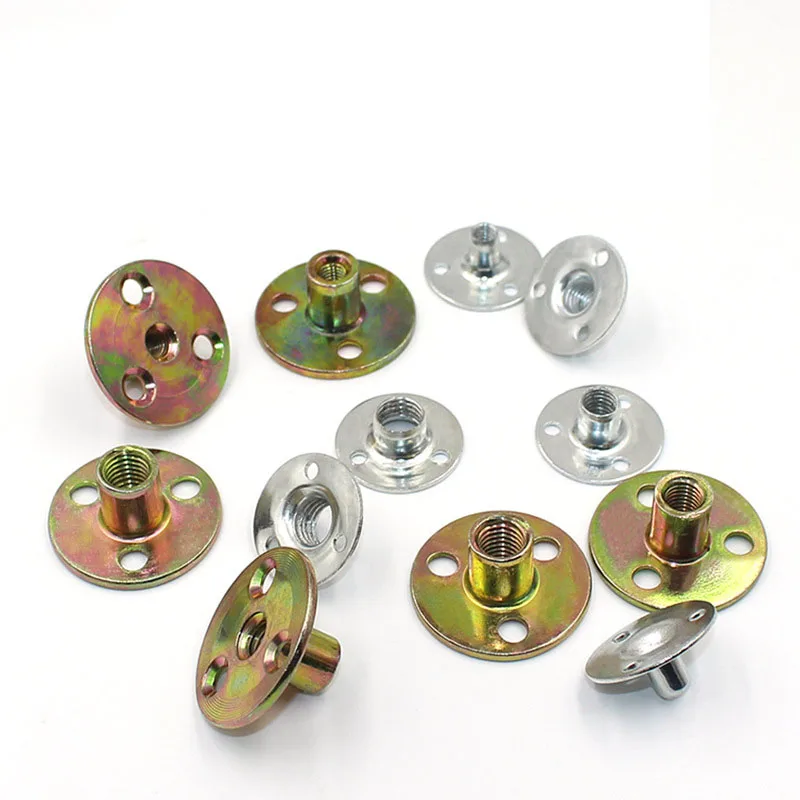 

10pcs Nut Splint Carbon Steel Flange Coupling with M6 M8 M10 M12 Thread Zinc Plating Three Hole Lock Nut Furniture Fastene
