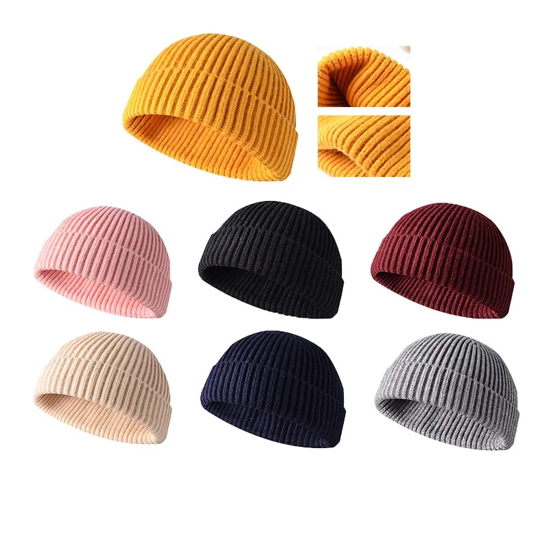 

CAMOLAND Fashion Candy Color Skullies Beanies For Women Autumn Knitted Hat Male Hip Hop Beanie Skullcap Short Baggy Bonnet Caps