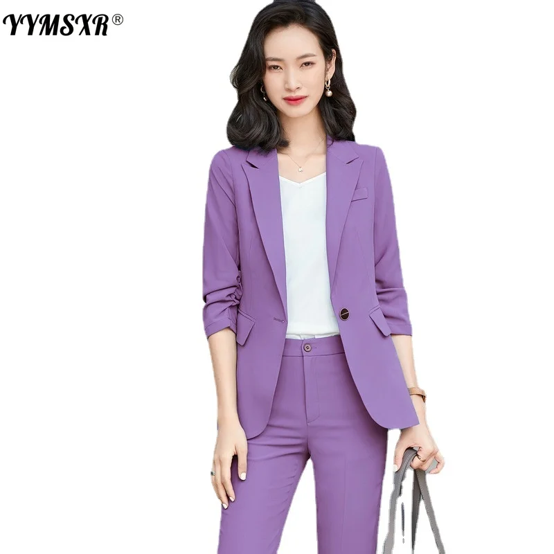 2022 New Spring and Autumn  Women's Suit Office Overalls Formal Wear High-quality Slim Nine-point Pants Two-piece Women