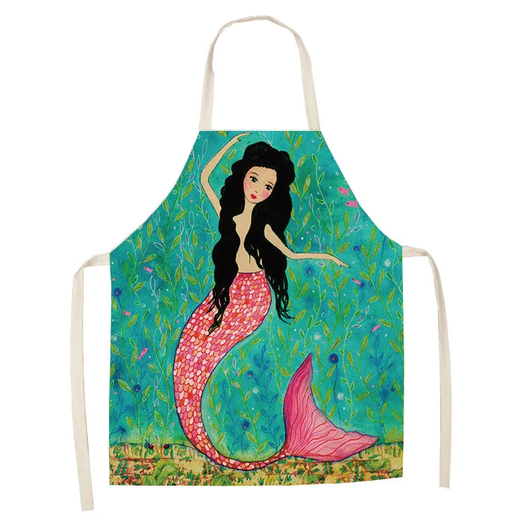 

Creative mermaid dolphin cotton and hemp apron smultifunctional kitchen Clean Home Tools