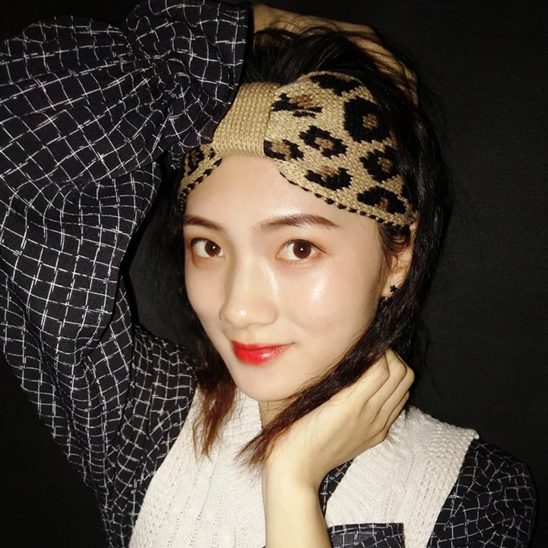 Женская повязка на голову с узором снежного барса для ушей теплый женщин