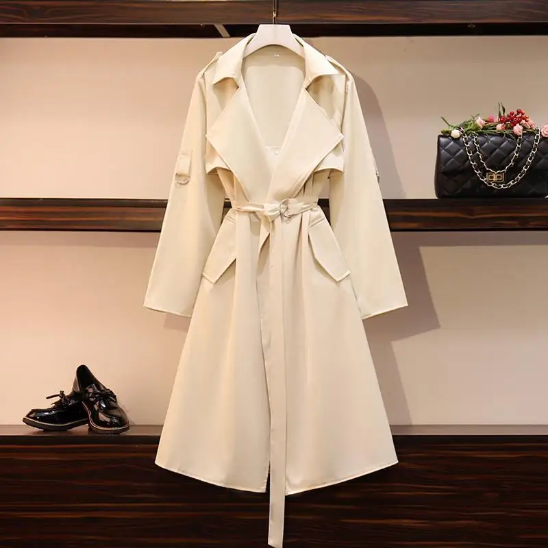 Модный Женский Тренч с отложным воротником двойными карманами однотонный на