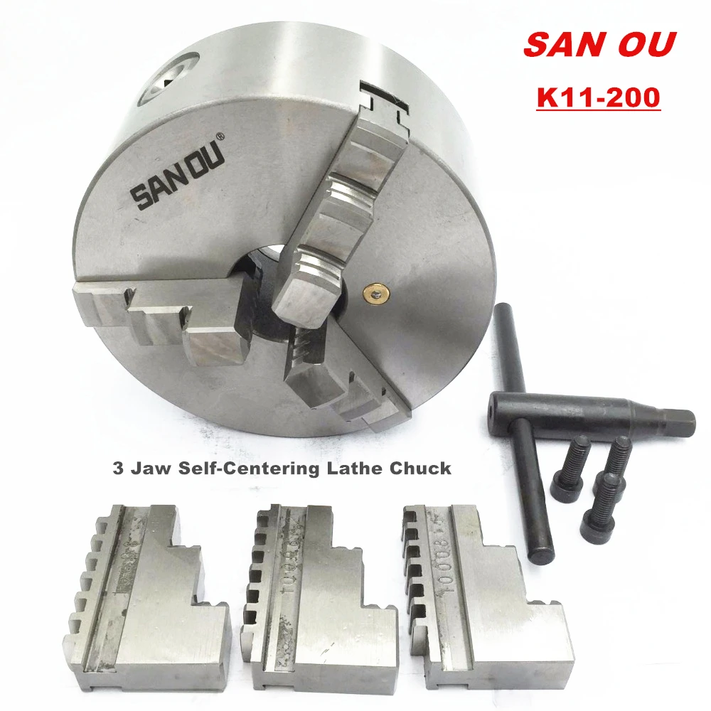 

New CNC LATHE Chuck 3 Jaw Self-Centering 8" K11-200 200mm Three Jaws Chuck for Drilling Milling Machine with Wrench and Screws