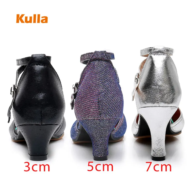 

Women's Cut-outs Latin Dance Shoes Sequins Rubber Soft Bottom Tango Chacha Rumba Shoes Ballroom Dancing Heeled Salsa Shoes Woman