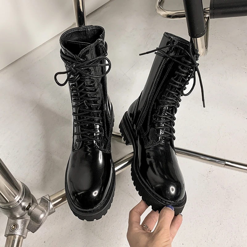 Ботинки женские кожаные до середины икры на плоской подошве размеры 34-43 | Обувь