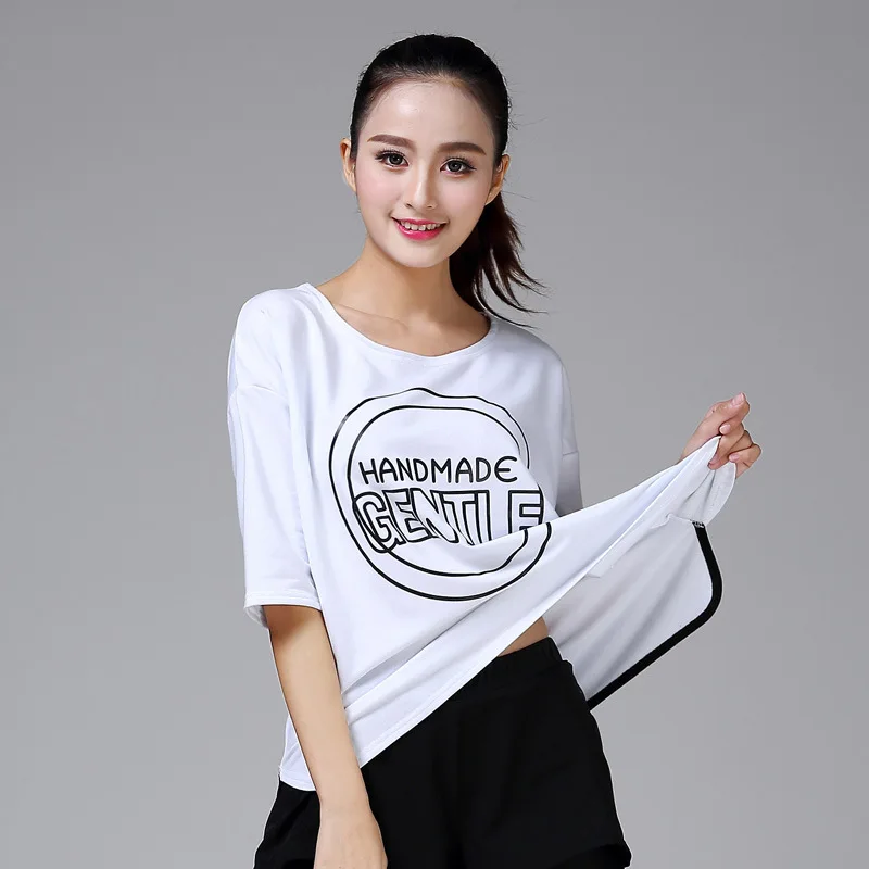 Свободные топы для тренировок женщин черный белый серый короткий рукав женский