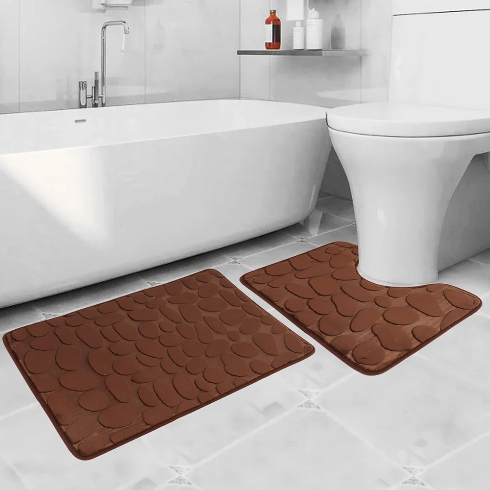 3pcs bathroom mat set cobblestone pattern anti slip absorbent u shape floor rug toilet lid cover shower room carpet home décor free global shippi