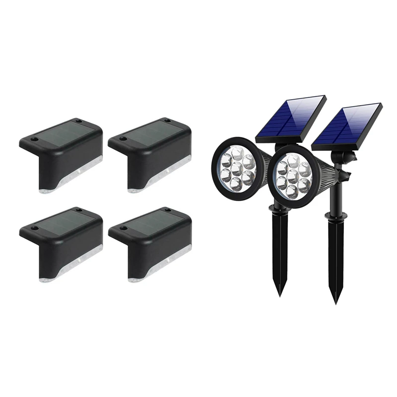 

2 комплекта, 7 светодиодных солнечных точечных светильников, наружные солнечные светильники с 4 светодиодными фонарями на солнечной батарее