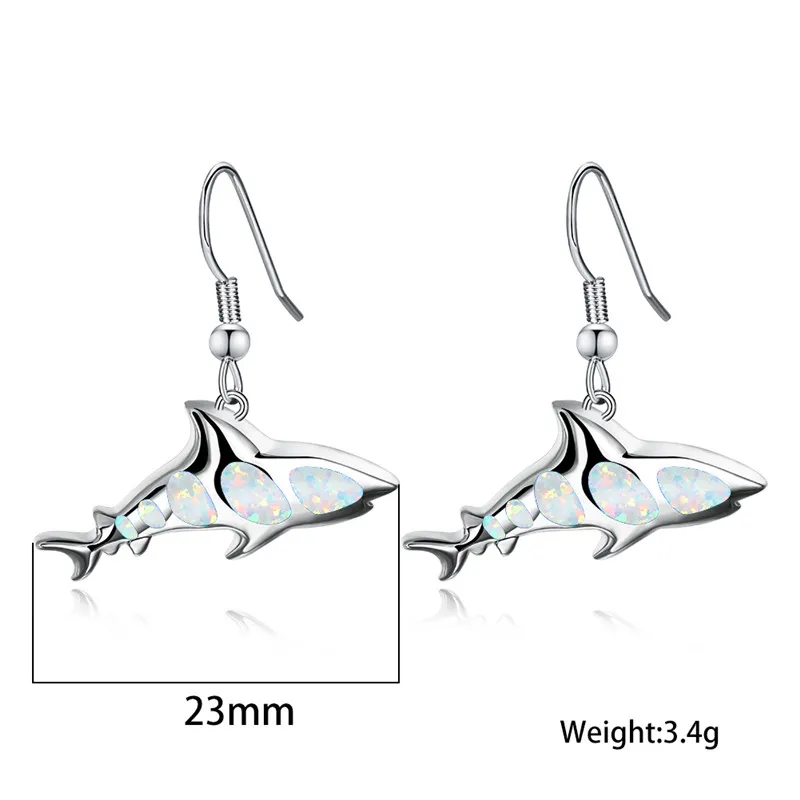 

Charm Female Shark Long Drop Earrings Charm Silver Color Dangle Earrings For Women Luxury White Opal Stone Wedding Earrings