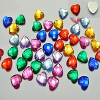 200 mixed color acrylic faceted heart flatback rhinestone gems 10x10mm no hole