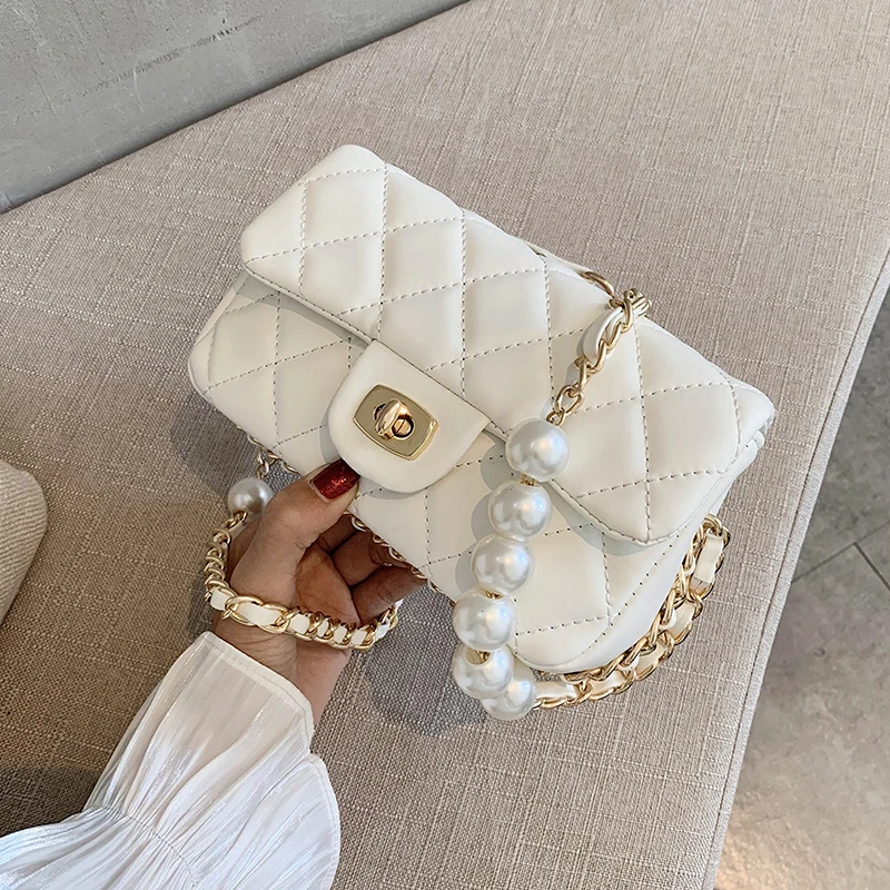 

Bags Pearl Chain PU Leather Crossbody Bags For Women 2020women's Bag Trend Ladies Small Shoulder Bag Female Purses And Handbags