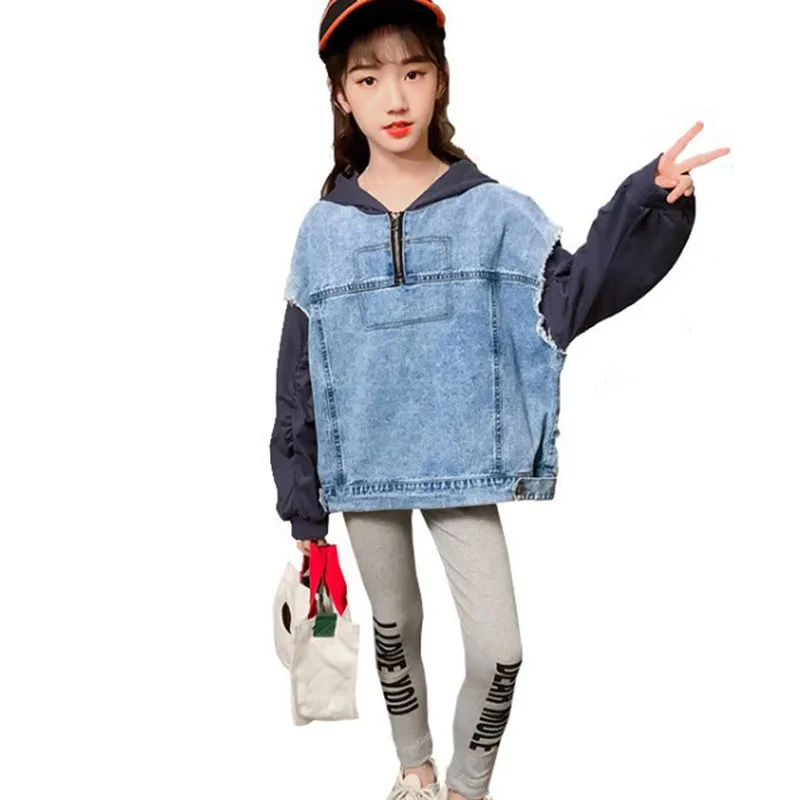 

Children Denim Clothing Sets Baby Big Girls 2pcs Jeans Patchwork Jackets & Leggings Clothes Suits Kids Autumn 2020 Outfits Girl
