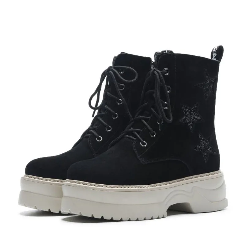 

Tuyoki Women Fashion Real Leather Knight Boots High Heels Simple Ankle Boots Daily Spring Winter Botas Footwear Size 34-39