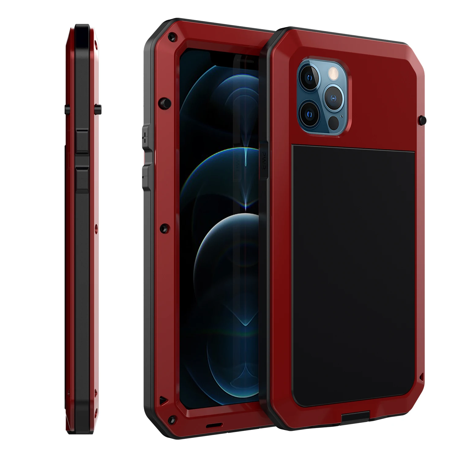 

For iPhone 12 Pro Max 11 X XR XS Mini 8 7 Plus 6s 6 Case Cover Built-in Glass Screen Protector Military Grade Drop Shock Metal