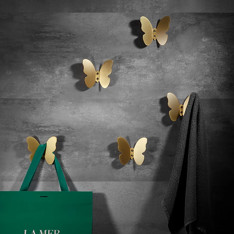 Твердая латунь бабочка Стиль Крючки Настенные навесные полотенце крючок для