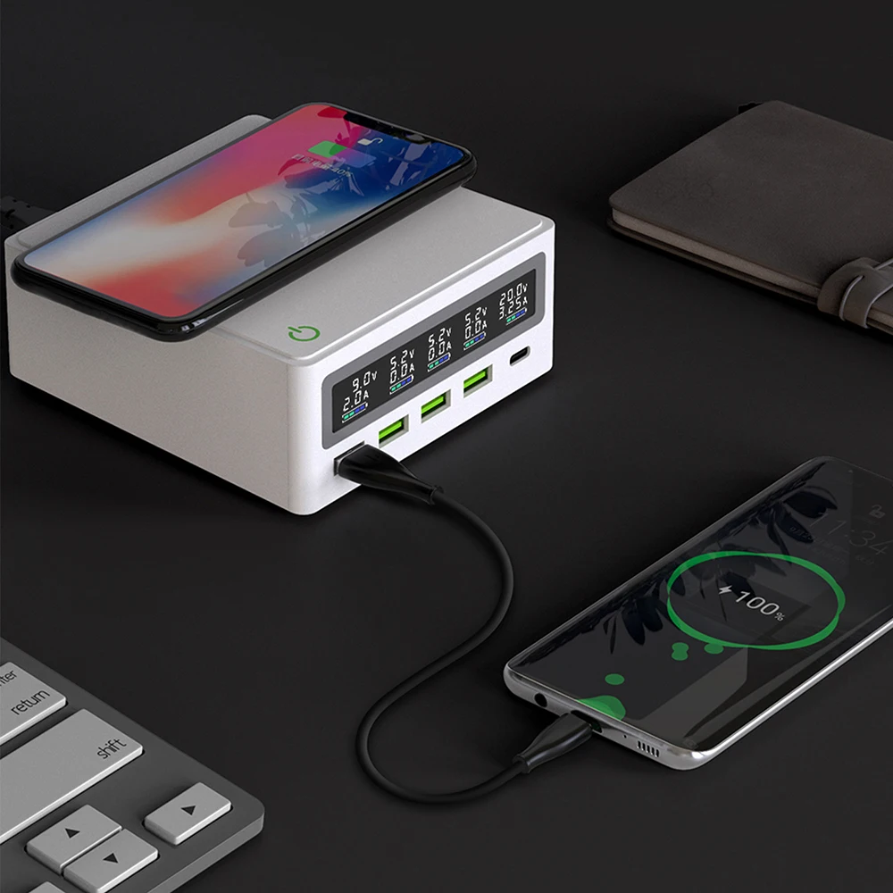 

Беспроводное зарядное устройство Qi 110 Вт для iPhone14 13 Pro Max 65 Вт, быстрое зарядное устройство для MacBook Pro, портативная зарядная станция QC3.0 4,0 USB A USB C