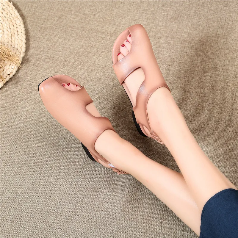 

Promotion 2020 Top Soft Sheepskin Summer Shoes Casual Sandals 100% Genuine Leather Sandals Soft Comfort Flat Shoes Women Sandals