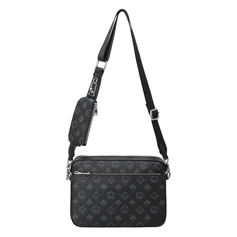 

2020 New Men's Bag Black Flower Three-in-one Postman Men's Bag Shoulder Slung Handbag Leather Bag