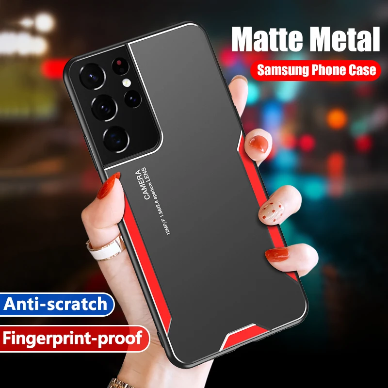 

Luxury Metal Matte Phone Case For Samsung Galaxy S21 Ultra S20 FE S8 S9 S10 Plus Note 20 10 A32 A51 A52 A71 A72 Shockproof Cover