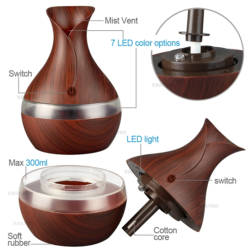 

USB air humidifier with essential lavender lemongrass Rosemary oils 300ml aroma strong mist maker essential oil diffuser