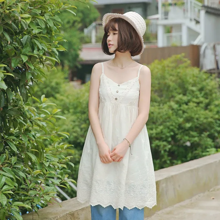 Хлопковое кружевное платье в стиле преппи девушки Мори принцессы на тонких