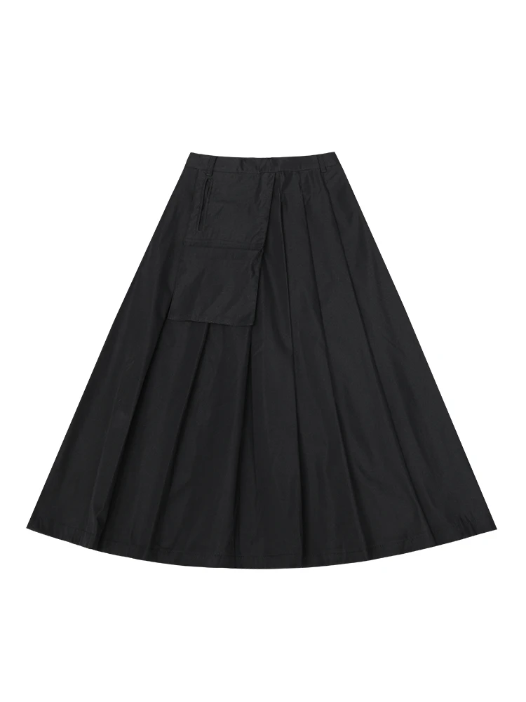 

2021 Skirt Woman Summer New Dark Japanese High Waist Pocket Personalized Pleated Skirt Black White Harajuku Skirt