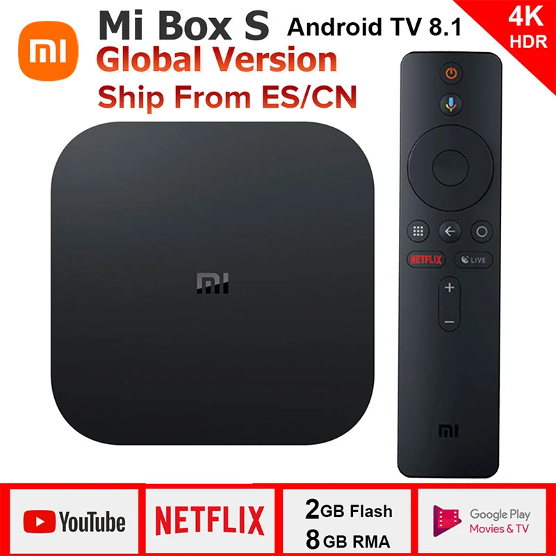 Xiaomi Mi TV Box S Android 8 1 глобальная версия 4K HDR Quad core Bluetooth 4 2 Смарт ТВ коробка Гб DDR3 умный