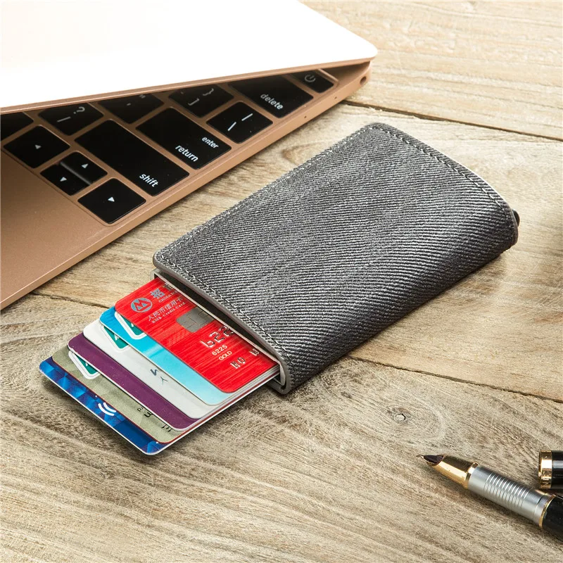 

Mini Slim Anti-theft Clutch Single Box Men Women Wallet 2021 New RFID Blocking Card Holder Denim Business Pop-up Metal ID Case