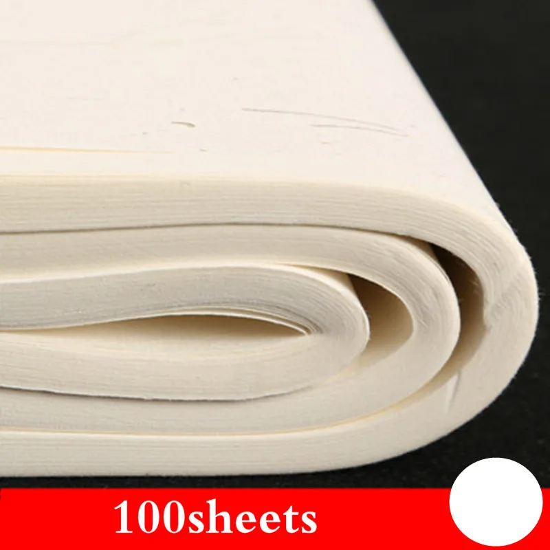 100sheets/lot Chinese Painting Xuan Paper Handmade Raw Xuan Paper Beginner Calligraphy Practice Tanpi Half Ripe Xuan Paper