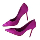 Женские офисные туфли с острым носком, однотонные туфли из флока на высоком каблуке, 9 цветов, новинка 2021