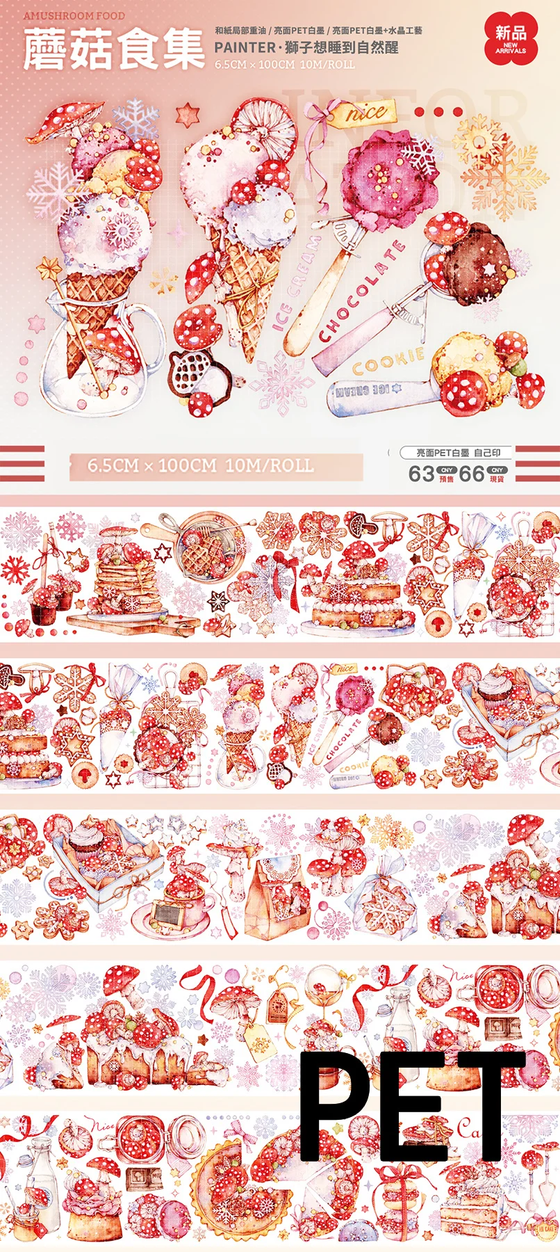 1 Loop masking washi tapes Sample Rabbit Sweet Mushroom Food Collection Ukiyo Painting Nainainaizi | Канцтовары для офиса и