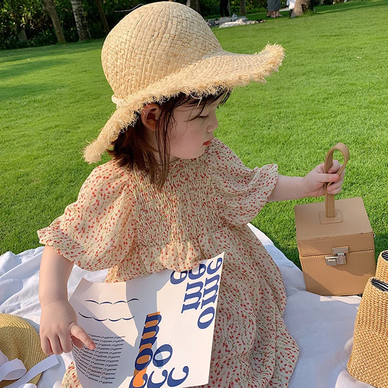 

Baby Girls Summer Casual Dresses 2021 Korean Fashion Kids Floral Vestidos Short Sleeve Children Princess Clothing 3-7Y