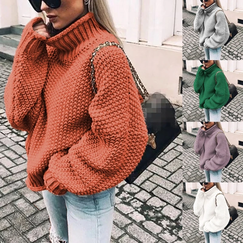 Женский осенний свитер летучая мышь с длинным рукавом водолазка однотонный