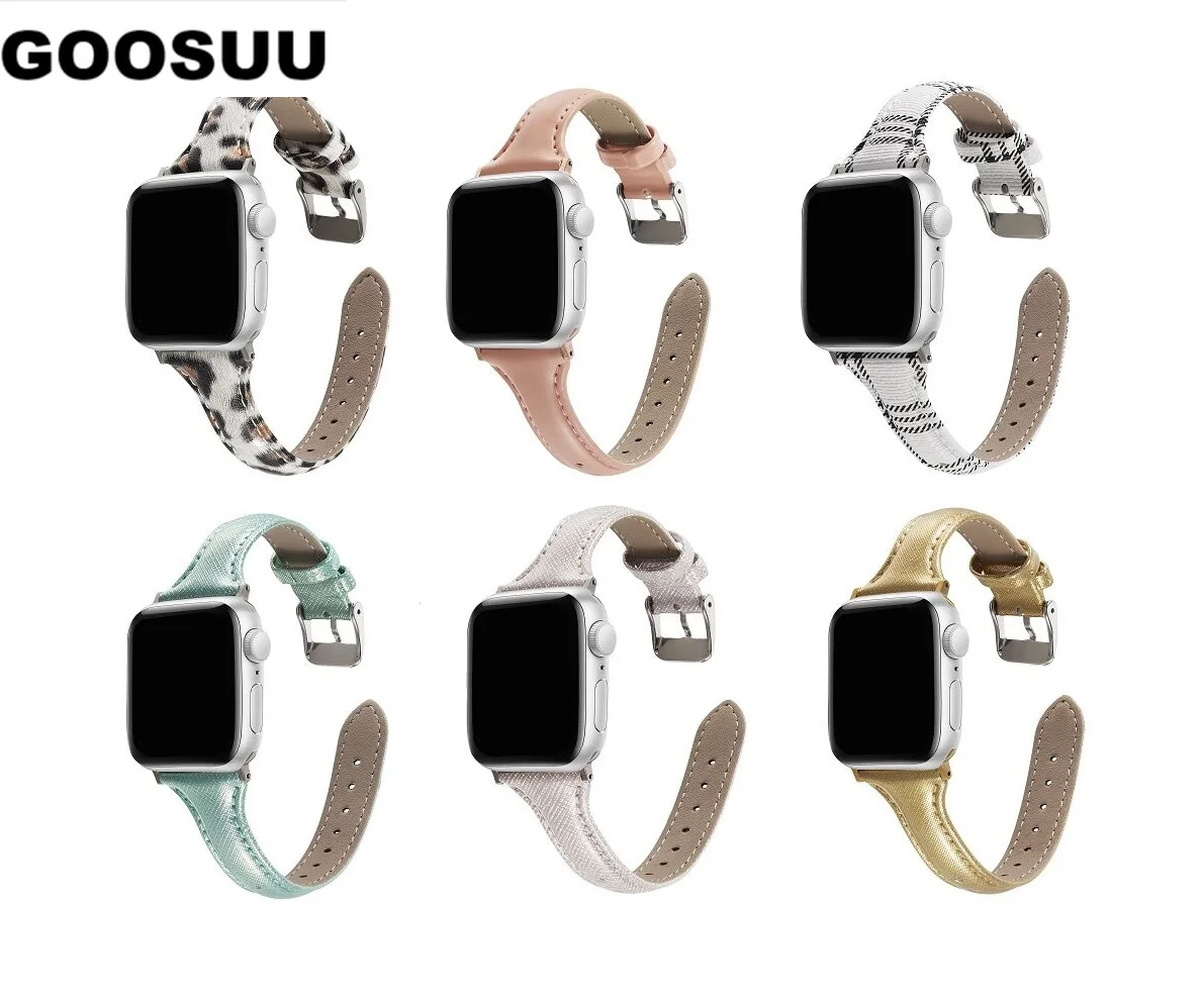 

Ремешок из натуральной кожи для Apple Watch, тонкий Леопардовый Браслет для Iwatch SE, классический браслет для Iwatch SE Series 6 5 4 3 2, 38 мм 40 мм 42 44 мм