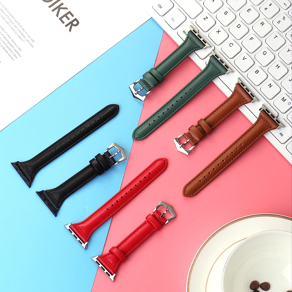 Genuine Leather Band for Apple Watch 44MM 40MM 42MM 38MM Strap on iWatch Bracelet Belt Series SE 8 7 6543 Watchband Accessories