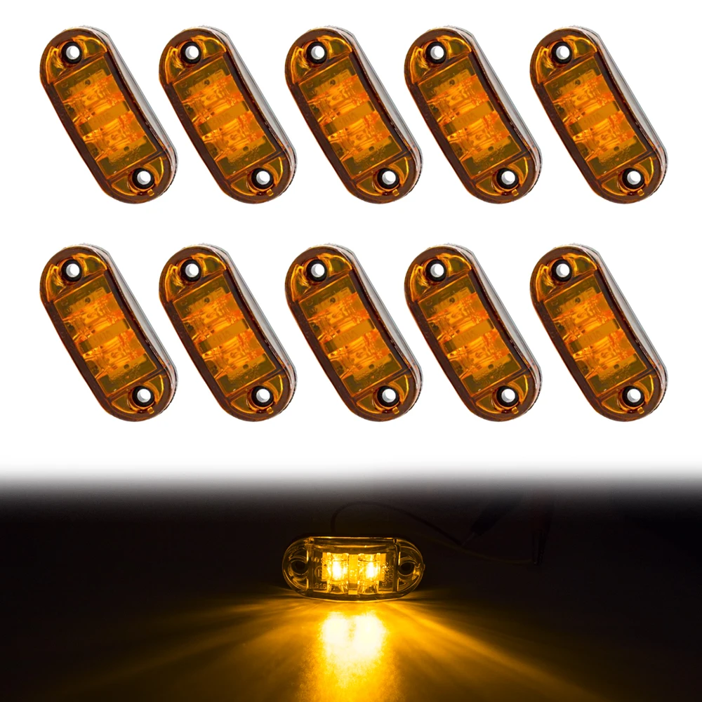 

10PCS 12V 24V Universal 2 Led Clearance Side Marker Tail Lamps Auto Led Lights Trailer Car Truck Lorry Car Accessories Amber Led
